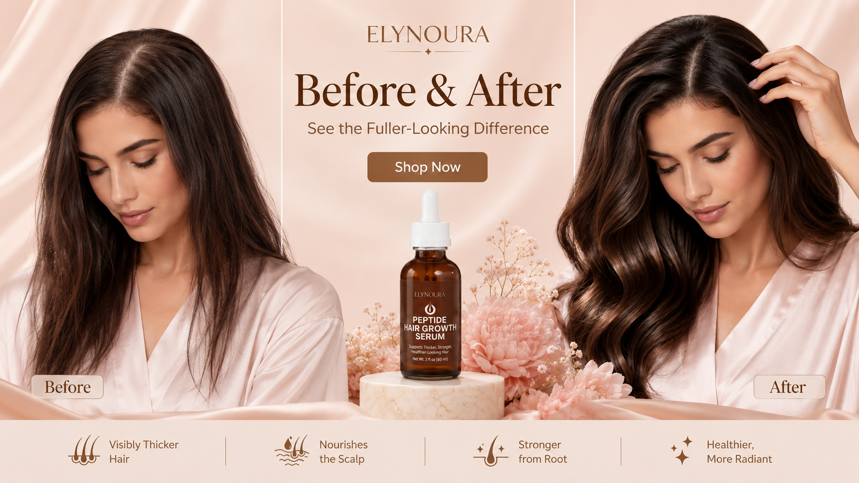 Elynoura Peptide Hair Growth Serum Before and After